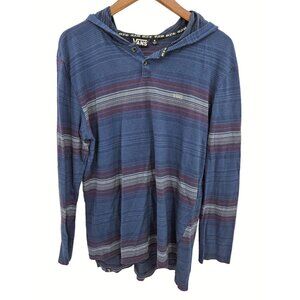 Vans Pullover Shirt Hoodie Mens Sz Medium L/S Blue Red Striped Embroidered Logo